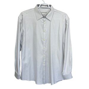 Jhane Barnes Dress Shirt Mens 17.5 34/35 Blue Microcheck 100% Cotton Slim Fit